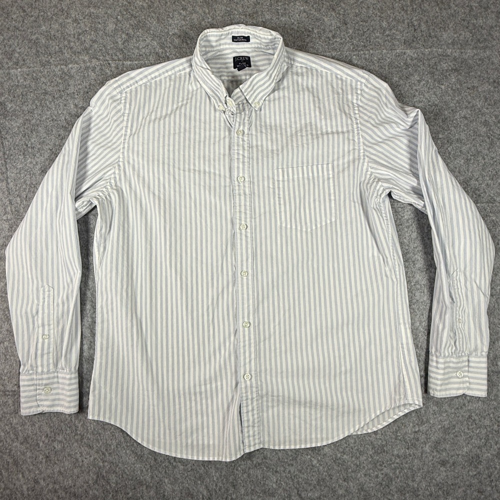 J Crew Button Down Shirt Mens XL Blue White Striped Slim Untucked Flex Washed